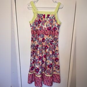Hanna Andersson Size 10 Pink Floral Vintage Sundress With Buttons Square Neck